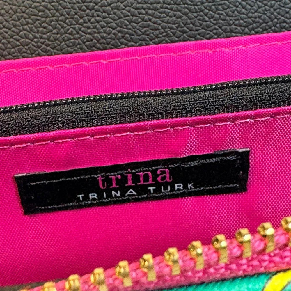 Trina Turk Teal‎ Green Floral Print Zip Around Continental Wallet PVC Colorful
